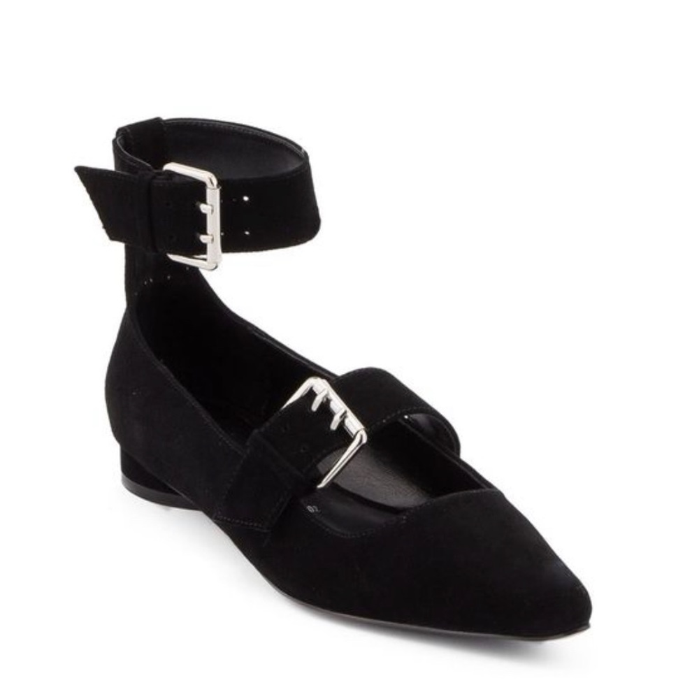 Buckle suede flats